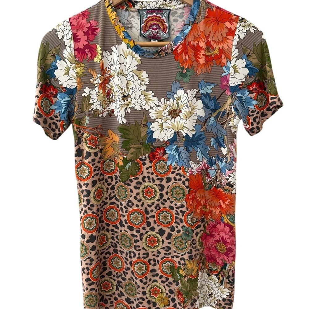 Johnny Was Taylor Leopard Favorite Crewneck Bamboo Short Sleeve Tee Size XXS - Picture 2 of 8